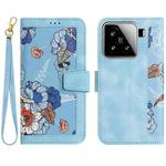 For Xiaomi 15 Floral Pattern Leather Phone Case with Lanyard(Light Blue)