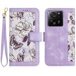 For Xiaomi 13T Floral Pattern Leather Phone Case with Lanyard(Light Purple)