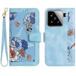 For Xiaomi 15 Pro Floral Pattern Leather Phone Case with Lanyard(Light Blue)