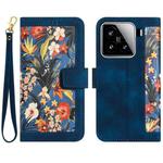 For Xiaomi 15 Pro Floral Pattern Leather Phone Case with Lanyard(Dark Blue)