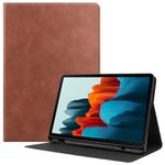 For Samsung Galaxy Tab S8 / Galaxy Tab S7 (2020) T870 Cowhide Texture TPU Tablet Horizontal Flip Leather Case with Holder & Sleep / Wake-Up Function & Pen Slot(Brown)