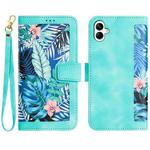 For Samsung Galaxy A06 4G Floral Pattern Leather Phone Case with Lanyard(Green)
