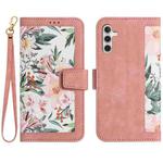 For Samsung Galaxy S24 5G Floral Pattern Leather Phone Case with Lanyard(Pink)