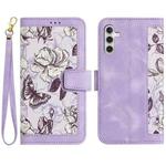 For Samsung Galaxy S24 FE 5G Floral Pattern Leather Phone Case with Lanyard(Light Purple)