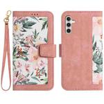 For Samsung Galaxy S24 FE 5G Floral Pattern Leather Phone Case with Lanyard(Pink)