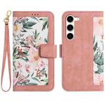 For Samsung Galaxy S23 5G Floral Pattern Leather Phone Case with Lanyard(Pink)