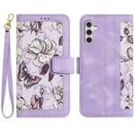 For Samsung Galaxy S23 FE 5G Floral Pattern Leather Phone Case with Lanyard(Light Purple)