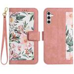 For Samsung Galaxy S23 FE 5G Floral Pattern Leather Phone Case with Lanyard(Pink)