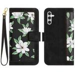 For Samsung Galaxy S23 FE 5G Floral Pattern Leather Phone Case with Lanyard(Black)