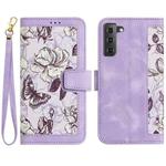 For Samsung Galaxy S21+ 5G Floral Pattern Leather Phone Case with Lanyard(Light Purple)