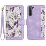 For Samsung Galaxy S21 5G Floral Pattern Leather Phone Case with Lanyard(Light Purple)