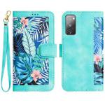 For Samsung Galaxy S20 FE Floral Pattern Leather Phone Case with Lanyard(Green)