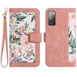 For Samsung Galaxy S20 FE Floral Pattern Leather Phone Case with Lanyard(Pink)