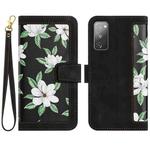 For Samsung Galaxy S20 FE Floral Pattern Leather Phone Case with Lanyard(Black)