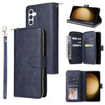 For Samsung Galaxy S25+ 5G 9-Card Slots Zipper Wallet Bag Leather Phone Case(Blue)