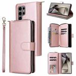 For Samsung Galaxy S25 Ultra 5G 9-Card Slots Zipper Wallet Bag Leather Phone Case(Rose Gold)