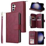 For Samsung Galaxy S25 FE 5G 9-Card Slots Zipper Wallet Bag Leather Phone Case(Wine Red)