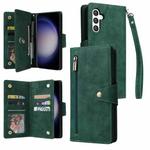 For Samsung Galaxy S25 5G Rivet Buckle 9 Cards Three Fold Leather Phone Case(Green)