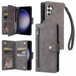 For Samsung Galaxy S25 5G Rivet Buckle 9 Cards Three Fold Leather Phone Case(Grey)
