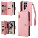 For Samsung Galaxy S25 Ultra 5G Rivet Buckle 9 Cards Three Fold Leather Phone Case(Rose Gold)