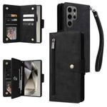For Samsung Galaxy S25 Ultra 5G Rivet Buckle 9 Cards Three Fold Leather Phone Case(Black)