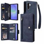 For Samsung Galaxy A36 5G Rivet Buckle 9 Cards Three Fold Leather Phone Case(Blue)