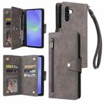 For Samsung Galaxy A36 5G Rivet Buckle 9 Cards Three Fold Leather Phone Case(Grey)