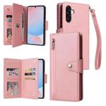 For Samsung Galaxy A56 5G Rivet Buckle 9 Cards Three Fold Leather Phone Case(Rose Gold)