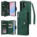 For Samsung Galaxy A56 5G Rivet Buckle 9 Cards Three Fold Leather Phone Case(Green)