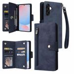 For Samsung Galaxy A56 5G Rivet Buckle 9 Cards Three Fold Leather Phone Case(Blue)