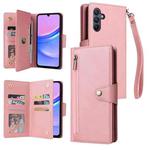 For Samsung Galaxy A17 5G Rivet Buckle 9 Cards Three Fold Leather Phone Case(Rose Gold)