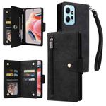 For Redmi Note 12 4G Rivet Buckle 9 Cards Three Fold Leather Phone Case(Black)