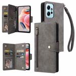 For Redmi Note 12 4G Rivet Buckle 9 Cards Three Fold Leather Phone Case(Grey)