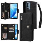 For OnePlus Nord 200 5G Rivet Buckle 9 Cards Three Fold Leather Phone Case(Black)