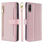 For Rakuten Hand 5G Sheep Texture Cross-body Zipper Wallet Leather Phone Case(Pink)