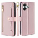 For Redmi 13 4G Sheep Texture Cross-body Zipper Wallet Leather Phone Case(Pink)