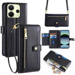For Redmi Note 14 4G 163.25mm Sheep Texture Cross-body Zipper Wallet Leather Phone Case(Black)