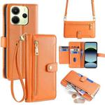 For Redmi Note 14 4G 163.25mm Sheep Texture Cross-body Zipper Wallet Leather Phone Case(Orange)