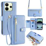 For Redmi Note 14 4G 163.25mm Sheep Texture Cross-body Zipper Wallet Leather Phone Case(Blue)