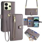 For Redmi Note 14 4G 163.25mm Sheep Texture Cross-body Zipper Wallet Leather Phone Case(Grey)