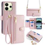 For Redmi Note 14 4G 163.25mm Sheep Texture Cross-body Zipper Wallet Leather Phone Case(Pink)