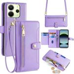 For Redmi Note 14 4G 163.25mm Sheep Texture Cross-body Zipper Wallet Leather Phone Case(Purple)