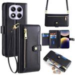 For Redmi Note 14 Pro 4G Sheep Texture Cross-body Zipper Wallet Leather Phone Case(Black)