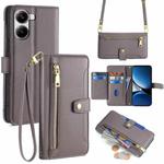 For Redmi Turbo 4 Sheep Texture Cross-body Zipper Wallet Leather Phone Case(Grey)