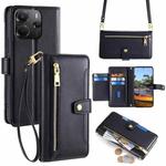 For Redmi Note 14 4G 164.84mm Sheep Texture Cross-body Zipper Wallet Leather Phone Case(Black)