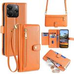 For Redmi Note 14 4G 164.84mm Sheep Texture Cross-body Zipper Wallet Leather Phone Case(Orange)
