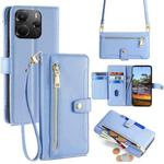 For Redmi Note 14 4G 164.84mm Sheep Texture Cross-body Zipper Wallet Leather Phone Case(Blue)