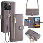 For Redmi Note 14 4G 164.84mm Sheep Texture Cross-body Zipper Wallet Leather Phone Case(Grey)