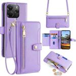 For Redmi Note 14 4G 164.84mm Sheep Texture Cross-body Zipper Wallet Leather Phone Case(Purple)