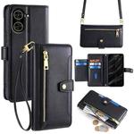 For Redmi A5 4G 171.7mm Sheep Texture Cross-body Zipper Wallet Leather Phone Case(Black)